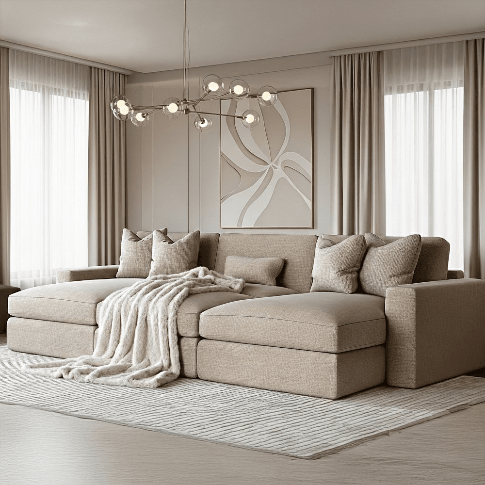 Tribeca Warm Grey Large U Shape Footstool Sofa 