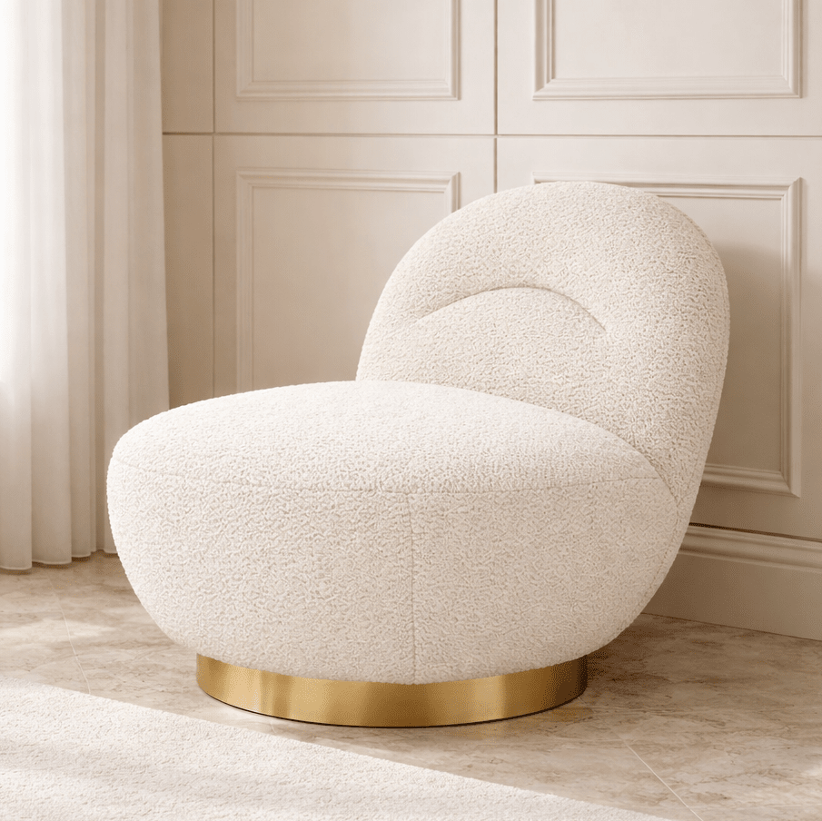 Tula Cream Upholstered Boucle Accent Chair with Gold Base Furniture 