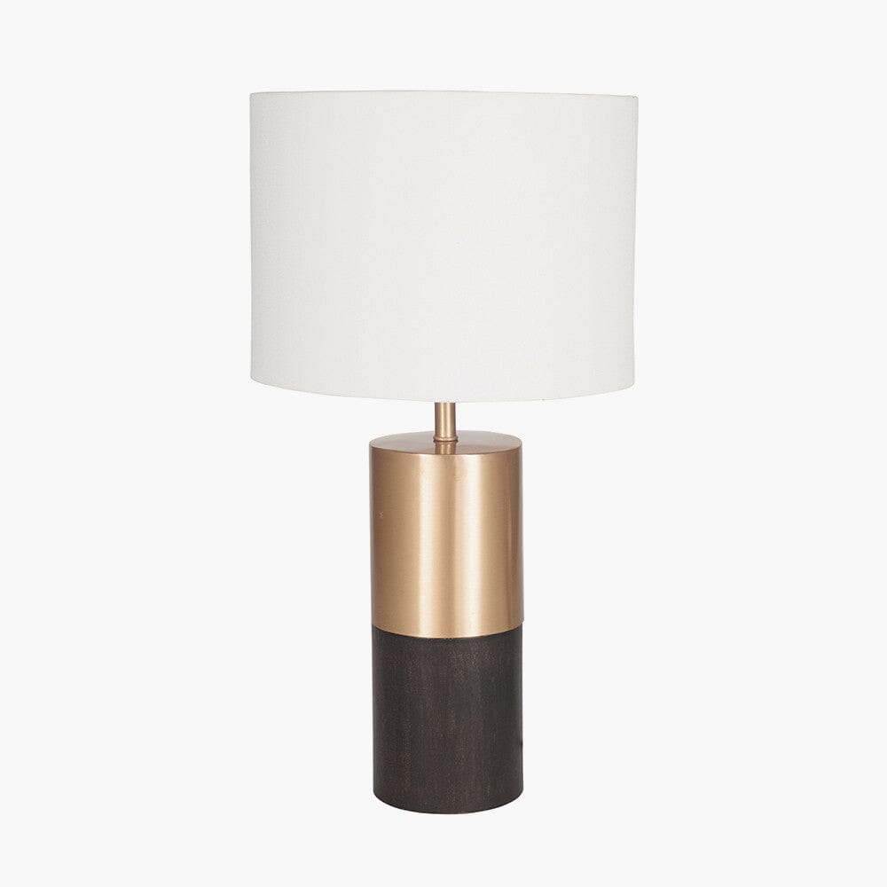 Turi Dark Wood & Gold Metal Table Lamp with White Shade Lighting 