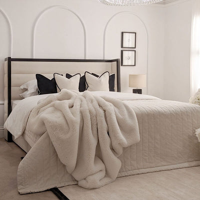 Valencia Cream & Black Premium Channelled Winged Bed Beds and Headboards 
