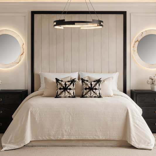 Valentina Praline & Black Channelled Headboard Beds and Headboards 