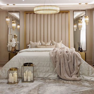 Valentina Serena Hazel Satin & Gold Luxury Channelled Headboard MTO Beds and Headboards 