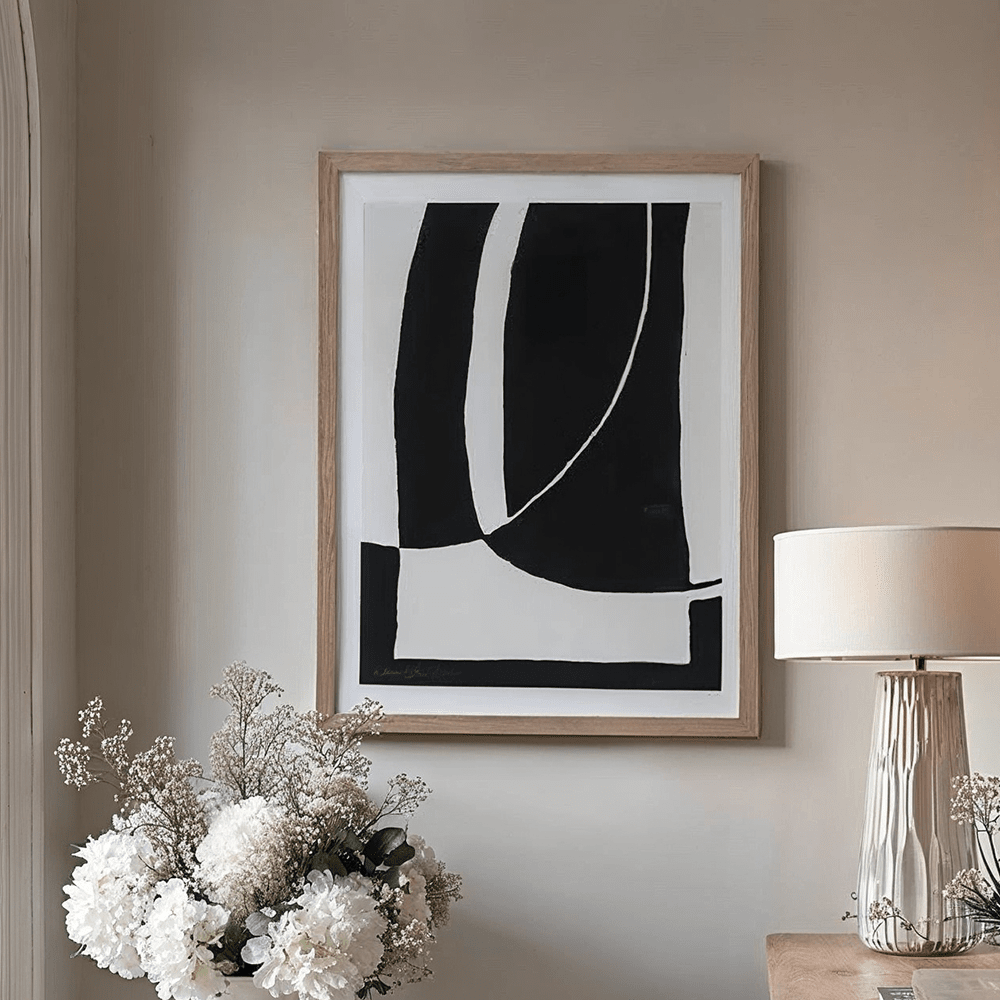 Valeria Monochrome Abstract Wall Art with Wooden Frame Accessories 