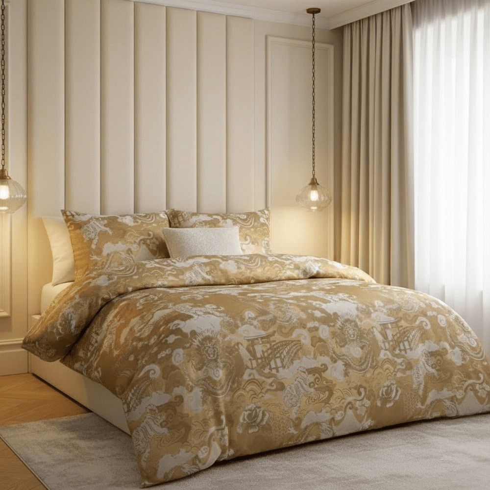 Valina Gold Jacquard Print Statement Duvet Cover Set 