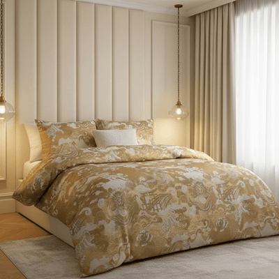 Valina Gold Jacquard Print Statement Duvet Cover Set 
