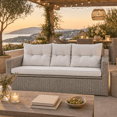 Vazzano Cream & Rattan 2 Seater Outdoor Storage Sofa Outdoor 
