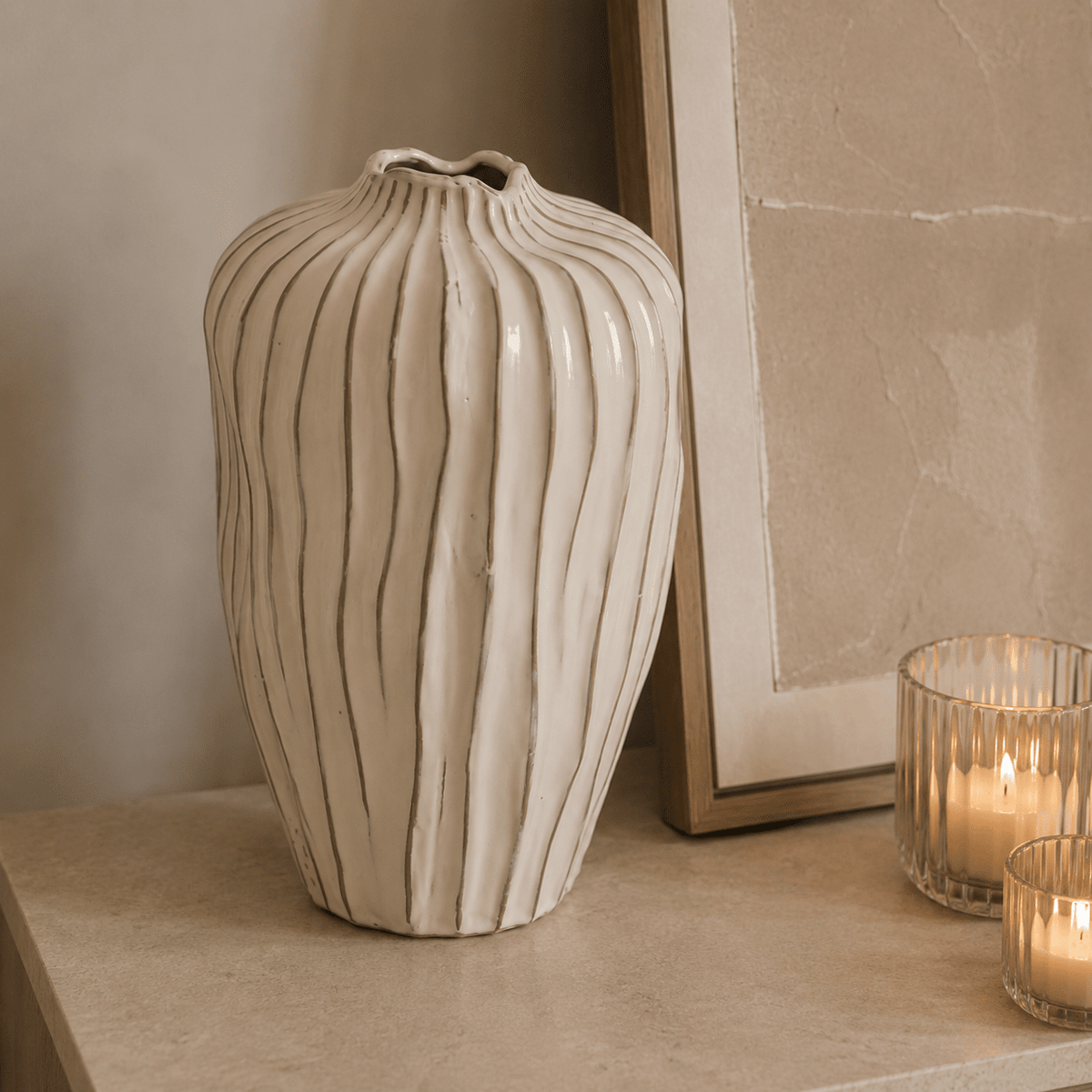 Vegas Large Cream Ribbed Vase Accessories 