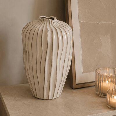 Vegas Large Cream Ribbed Vase Accessories 