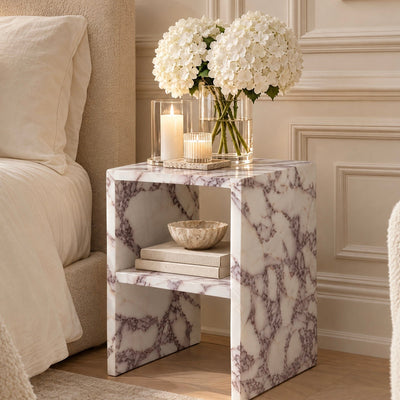 Venessia Calacatta Marble Effect Bedside Table Furniture 