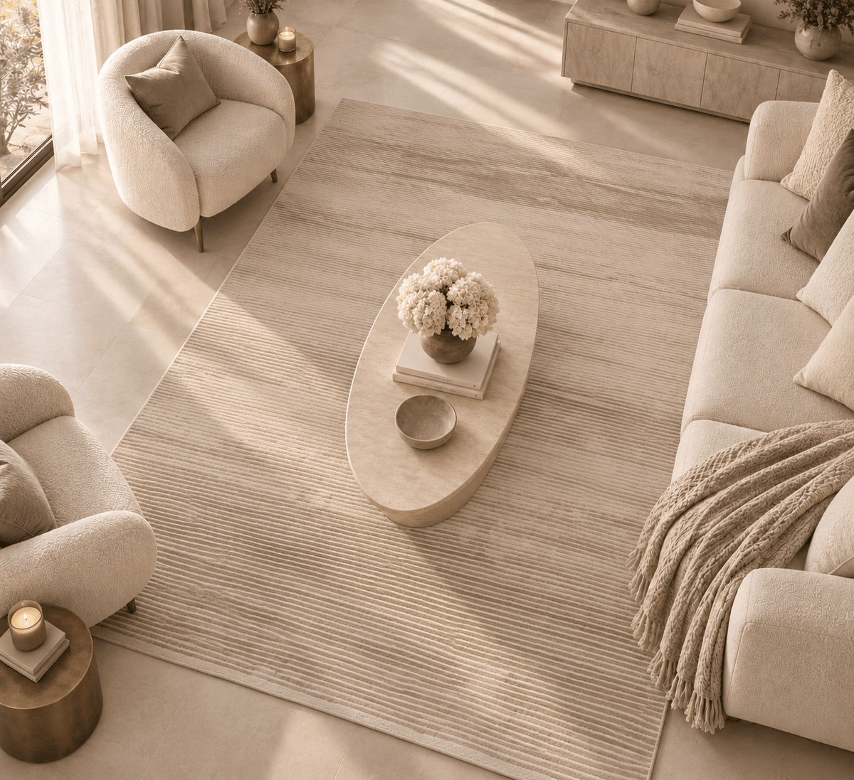 Venzia Beige Stripe Rug Textiles 
