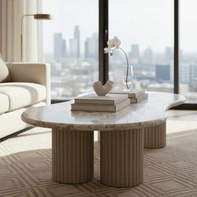 Verinne Pebble Shaped Marble Top Coffee Table Furniture 
