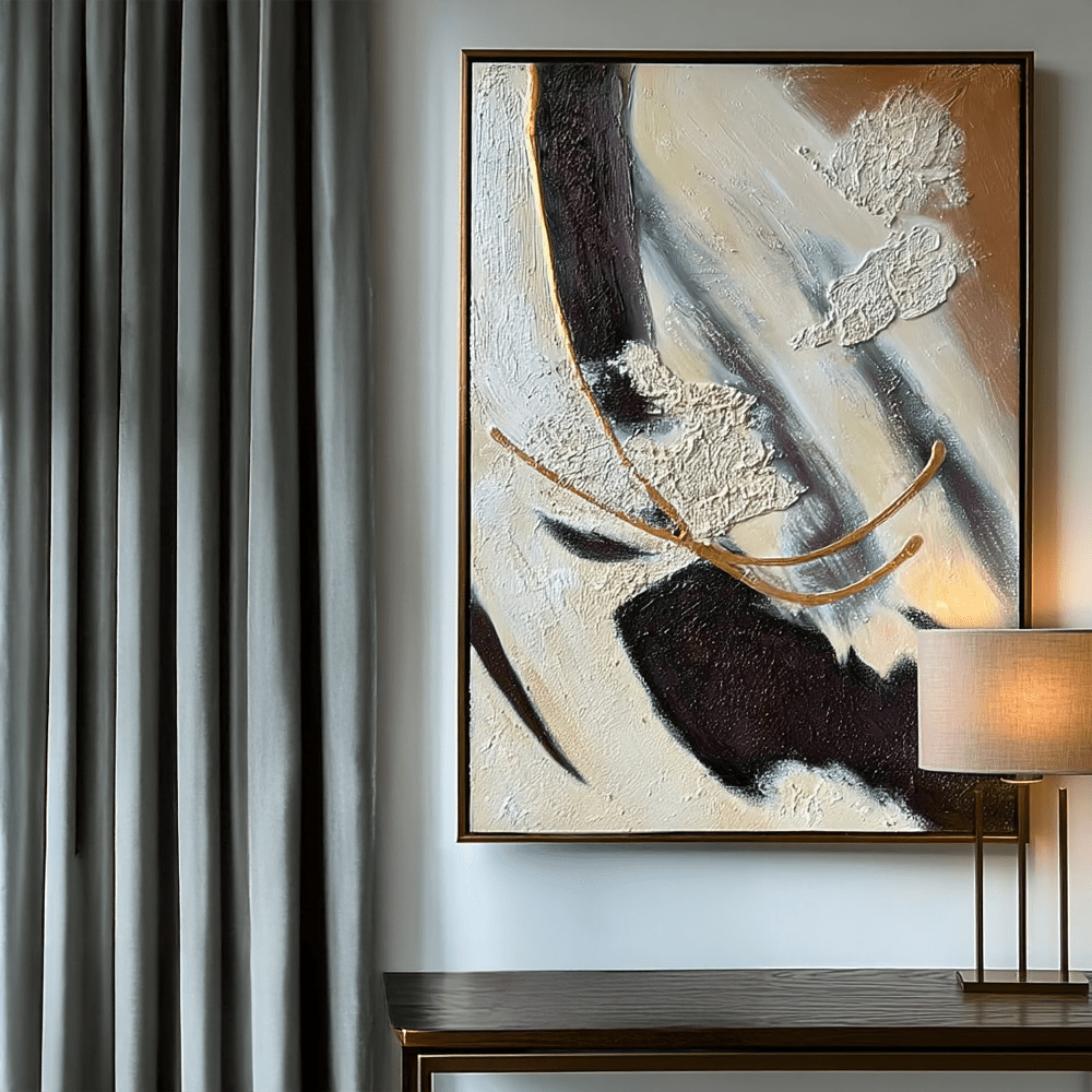 Verona Cream, Chocolate & Bronze Abstract Paint Brush Effect Textured Canvas Wall Art Accessories 