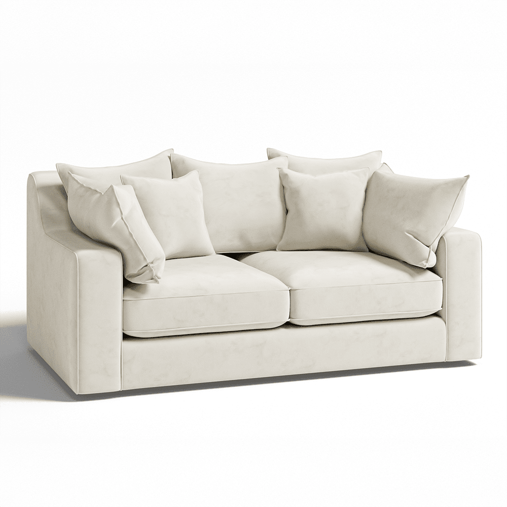 Victoria Cream Velvet 3 Seater Pillow Back Sofa MTO Sofa 