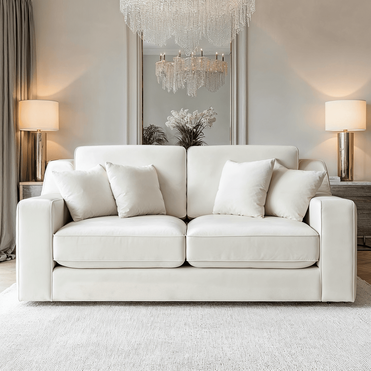 Victoria Cream Velvet 3 Seater Sofa Sofa Standard Back 