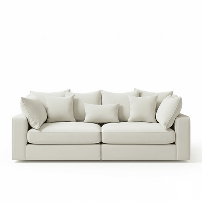Victoria Cream Velvet 4 Seater Pillow Back Sofa Sofa 