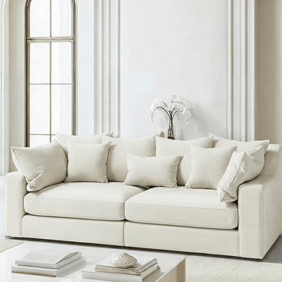 Victoria Cream Velvet 4 Seater Pillow Back Sofa Sofa 