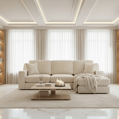 Victoria Cream Velvet Medium Right Hand Facing Chaise End Sofa Sofa 