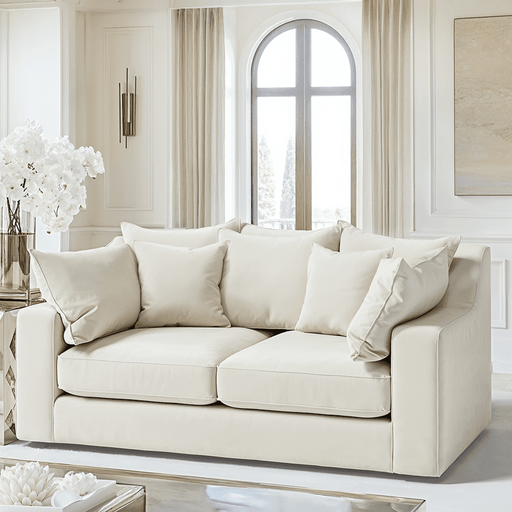 Victoria Cream Velvet Pillow Back Sofa Range MTO Sofa 3 Seater Sofa 