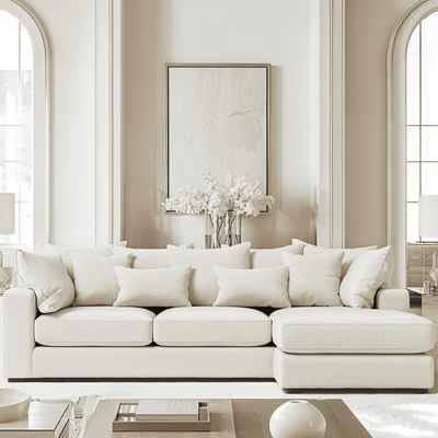 Victoria Cream Velvet Pillow Back Sofa Range Sofa Large Right Hand Facing 