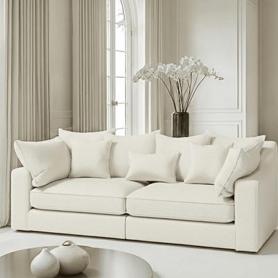 Victoria Ecru Boucle 4 Seater Pillow Back Sofa Sofa 