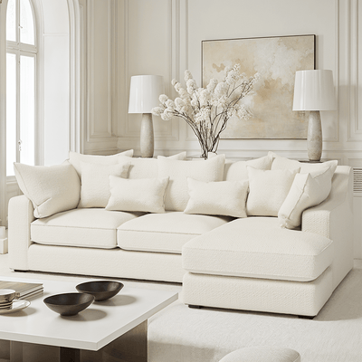 Victoria Ecru Boucle Medium Right Hand Facing Pillow Back Corner Sofa Sofa 