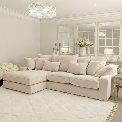 Victoria Luxury Beige Textured Sofa Range Sofa Large Left Hand Facing Pillow Back 