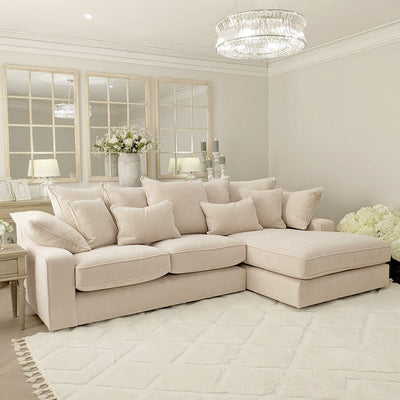 Victoria Luxury Beige Textured Sofa Range Sofa Large Right Hand Facing Pillow Back 