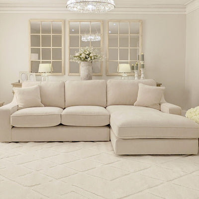 Victoria Luxury Beige Textured Sofa Range Sofa Large Right Hand Facing Standard Back 
