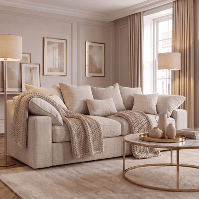 Victoria Oyster Chenille 4 Seater Sofa Sofa Pillow Back 