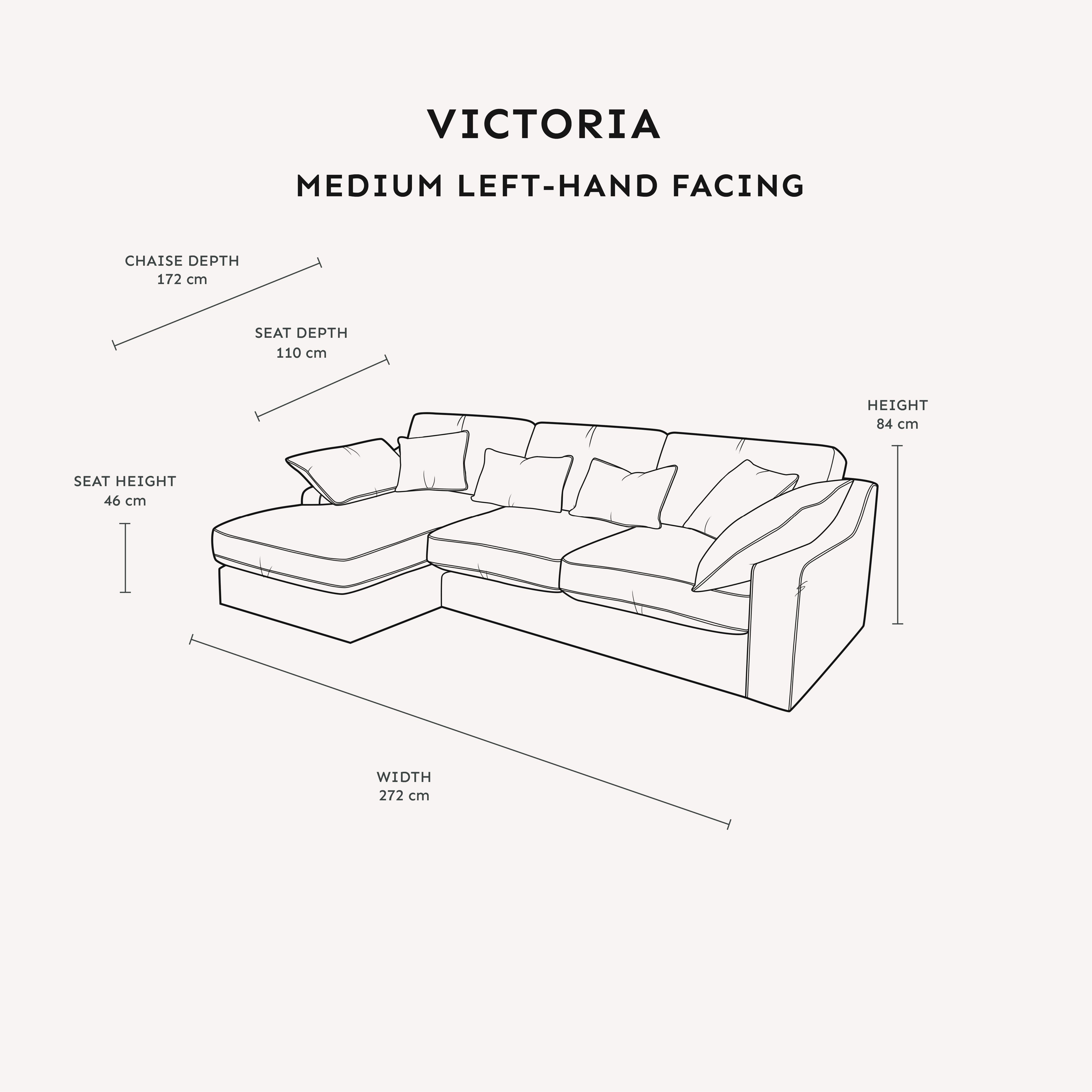 Victoria Oyster Chenille Sofa Range Sofa Medium Chaise End Sofa - Left Hand Facing 