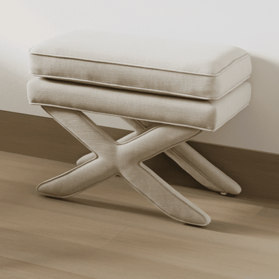 Vinesa Stone Linen Blend Cross Foot Stool Furniture 