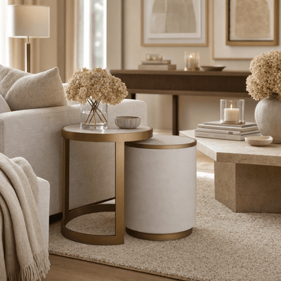 Vitros Shagreen & Brass Nesting Side Tables- Set of 2 Furniture 