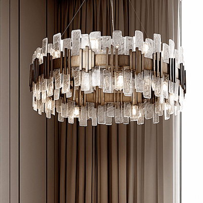 Vivia Antique Gold & Textured Glass Chandelier Lighting 