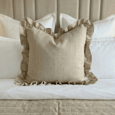 Wilmare Taupe Scalloped Edge Cushion with Cream Trim- 45x45cm 