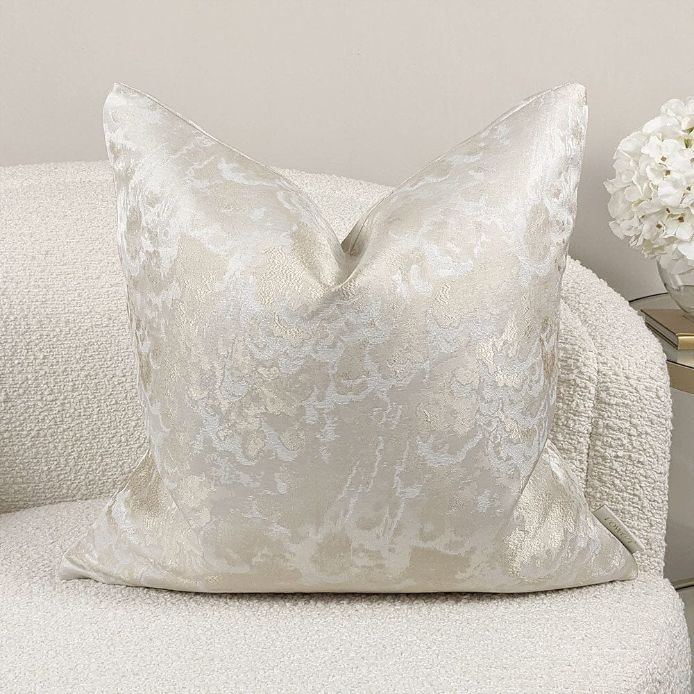 Yasmin Gold & Cream Metallic Cloud Print Feather Filled Cushion - 50x50cm 