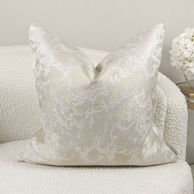 Yasmin Gold & Cream Metallic Cloud Print Feather Filled Cushion - 50x50cm 