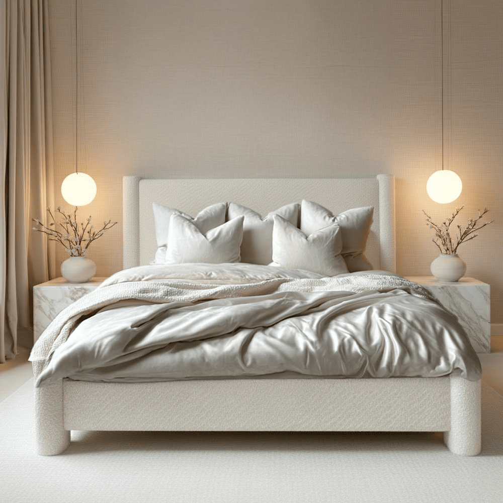 Yassine Snow Boucle Bed Beds and Headboards 