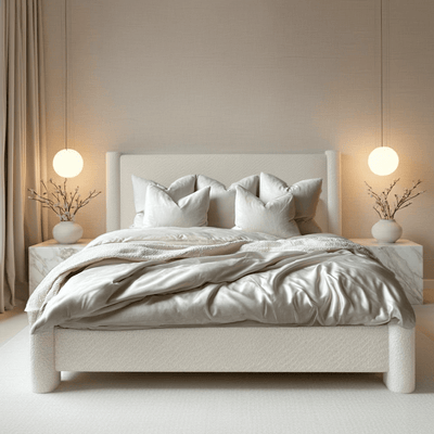 Yassine Snow Boucle Bed Beds and Headboards 