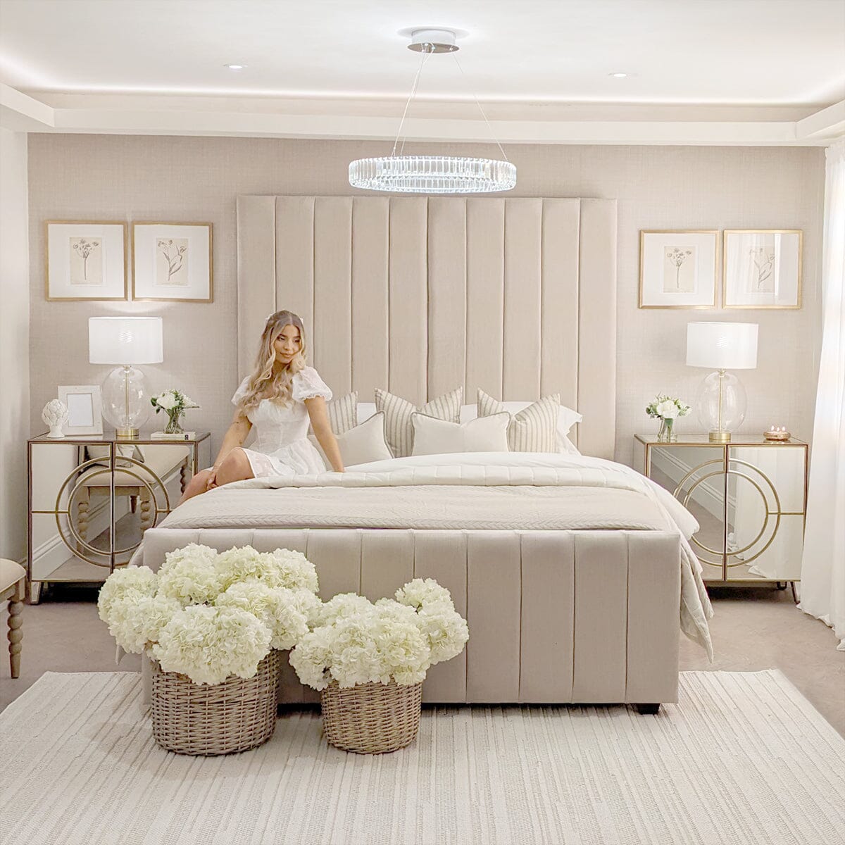 Zana Beige Textured Luxury Panelled Bed 