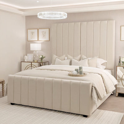 Zana Beige Textured Luxury Panelled Bed 