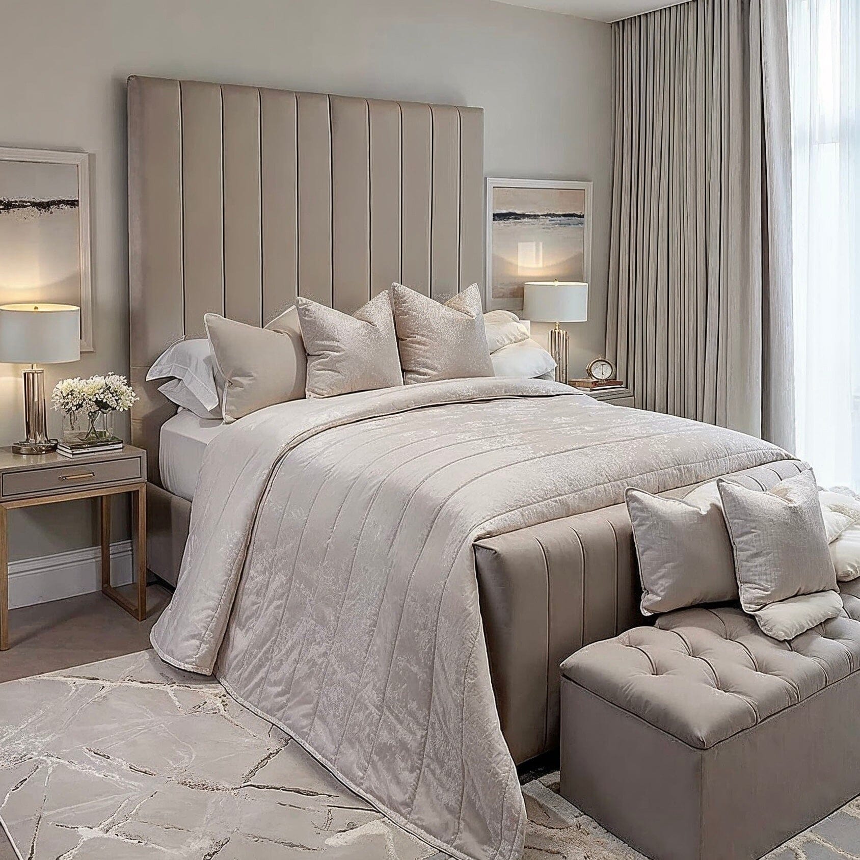 Zana Pebble Luxury Panelled Ottoman Storage Bed Beds and Headboards 