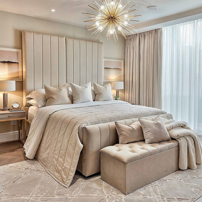 Zana Vanilla Luxury Panelled Ottoman Storage Bed Beds and Headboards 