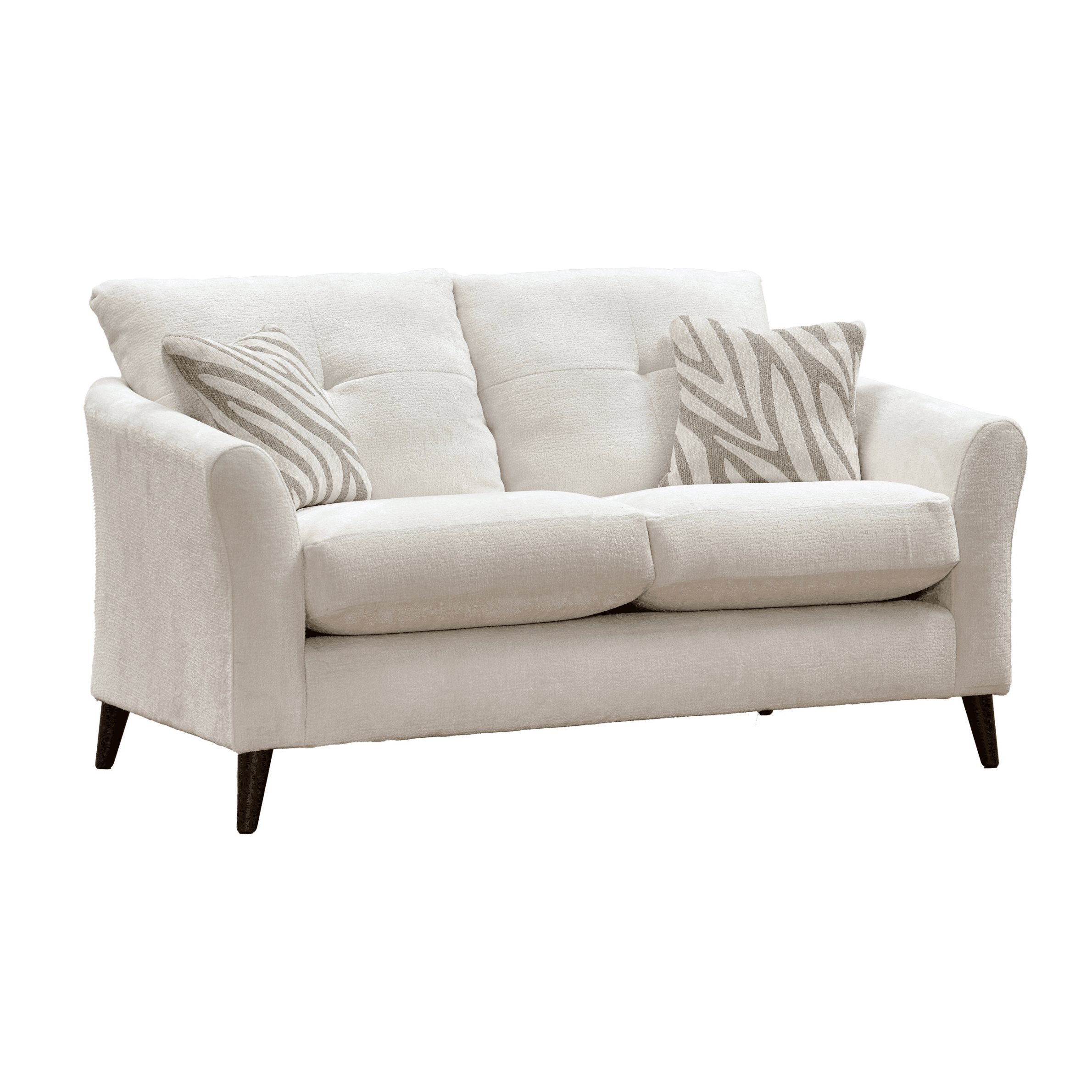 Zelda Cream Textured Chenille 2 Seater Sofa with Patterned Accent Cushions Sofa 