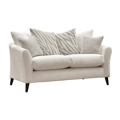 Zelda Cream Textured Chenille Pillow Back 2 Seater Sofa with Patterned Accent Cushions Sofa 