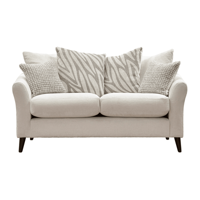 Zelda Cream Textured Chenille Pillow Back 2 Seater Sofa with Patterned Accent Cushions Sofa 