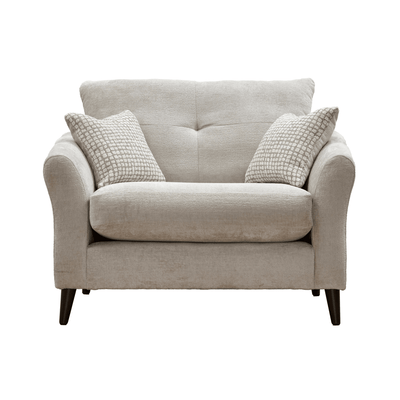 Zelda Pearl Grey Textured Chenille Love Seat with Patterned Accent Cushions Sofa 