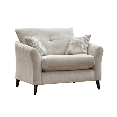 Zelda Pearl Grey Textured Chenille Love Seat with Patterned Accent Cushions Sofa 