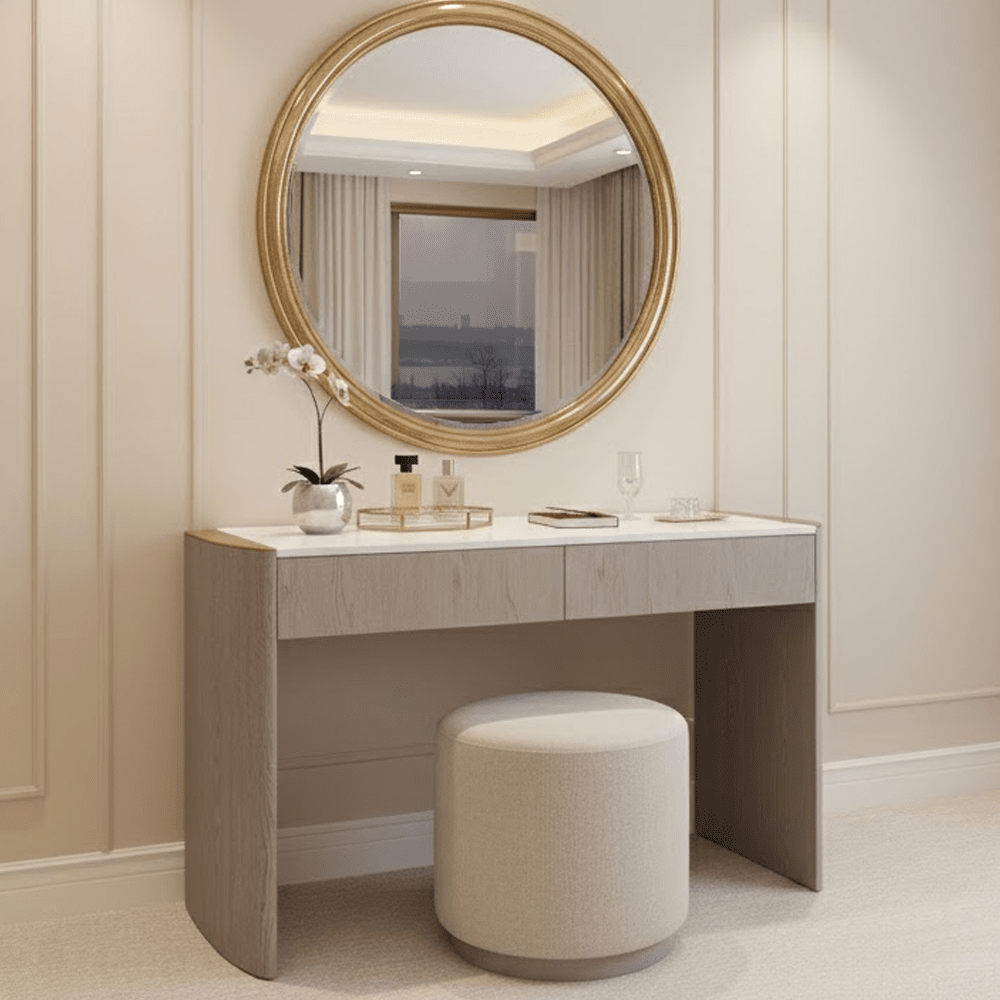 Zendaya 2 Drawer Washed Oak Dressing Table with Stone Top Furniture 