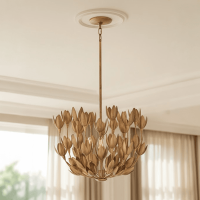 Zeni Gold 3 Light Statement Floral Pendant Ceiling Light Lighting 