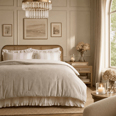 Zerina Beige Cotton Quilted Bedspread Textiles 